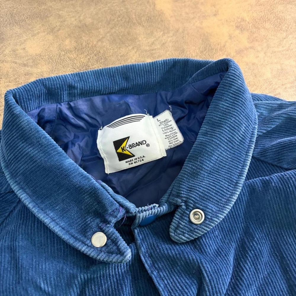 K-Brand Corduroy Bomber Jacket Mens L Blue Vintage Snap Front Made in USA‎